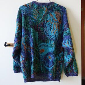 french connection blue green sweater vintage floral M Medium